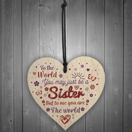 RED OCEAN Sister Birthday Christmas Handmade Wooden Hanging Heart Sign Thank YOU Keepsake For Sister