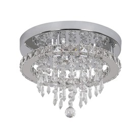 Deckrico Modern K9 Crystal Chandelier 3 LED Lights Stainless Steel Pendant Lamp Flush Mount Light Fixtures for Dining Room Bathroom Bedroom Living Room (Cool White)