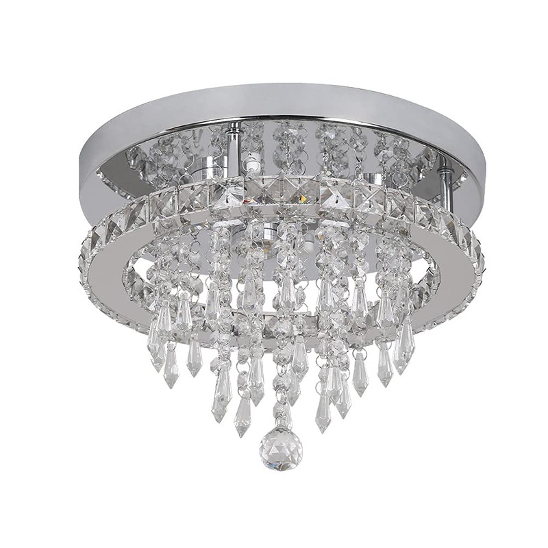 Deckrico Modern K9 Crystal Chandelier 3 LED Lights Stainless Steel