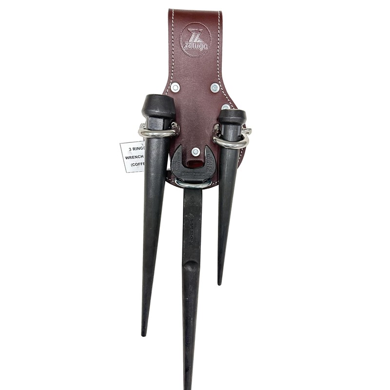 Zeluga 20-412 Premium Leather 3 Rings Spud Wrench Holder, Heavy