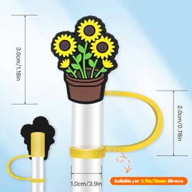 8Pcs Sunflower Straw Toppers for Tumbles, 10mm Straw Cover Caps Compatible with 30&40 Oz Tumbler with Handle, Drinking Straw Covers Cap for Tumbles Cups Accessories (Sunflower)
