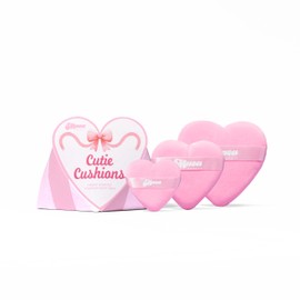 Maea Beauty® Cutie Cushions Velvet Powder Puff Set (3 Pack) | Heart Shaped Powder Puffs with Ribbon Handle | Loose & Pressed Powder, Blurring Pores, Baking Technique | Soft Makeup Sponges (Pink)