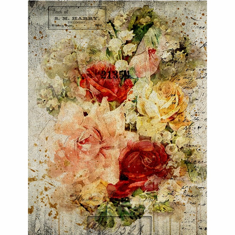 Distressed Bouquet Rice Paper 8" x 10.5" - 6 x