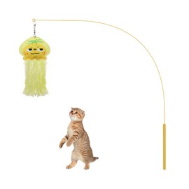 Andiker Cat Wand Toy, 35 Inches Flexible Cat Teaser Wand Vivid Jellyfish Cat Wand Replacement with Bell Sturdy Interactive Cat Toy for Indoor Cats Chasing Pouncing Entertaining (Yellow)