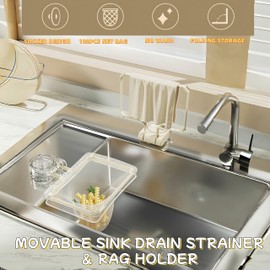 yikinb Movable Kitchen Sink Strainer, Large Opening Sink Strainer,Collapsible Rag Rack,Strong Load-Bearing Food Catcher Filter with Net 100Pcs for Kitchen Sink Food Waste Vegetable Fruits