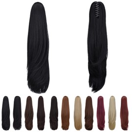 Natural Black Ponytail Extension,SYXLCYGG Straight Clip Claw Ponytails 22" 5.5 OZ Synthetic Like Real Hair Fake Hair pieces For Women Easy To Use Fluffy&not Tangled