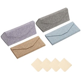 PATIKIL Foldable Glasses Case, 4 Pcs Triangle Magnetic Sunglasses Organizer Case PU Leather Hard Eyeglass Case with Eyeglass Cloth for Women Man Glasses, 4 Colors (Classic Texture)
