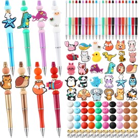 Sayglossy 30 Set Beadable Pens Kits Bead Pens with Animals Silicone Focal Beads DIY Pens Making Kit with Beadable Pen Bulk Silicone Beads and Spacer Beads for Christmas Gift School Office Supplies