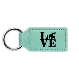 Mister Petlife Love French Bulldog Keychain Leatherette Rectangle - Laser Engraved - Colors - Key Chain Ring - park frenchie - Teal