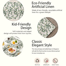 Spring Green Eucalyptus Leaves Placemats Set of 6,Table Mats Non-Slip Heat Resistant Washable Placemat for Party Kitchen Dining Table Decoration Indoor Outdoor
