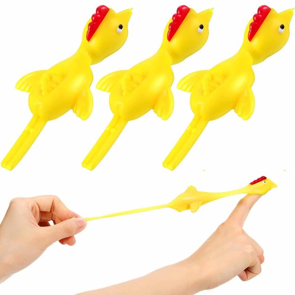 3 Pieces Slingshot Chicken Stretchy Flying Chickens Flick Toy Rubber