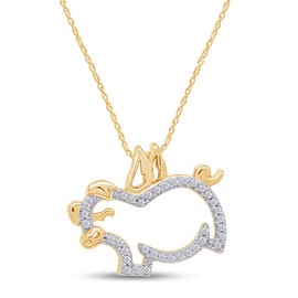 AFFY Round Cut White Cubic Zirconia Flying Pig Charm Pendant Necklace in 14k Yellow Gold Over Sterling Silver