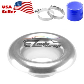 EZAUTO WRAP 4" Silver Short Ram Cold Air Intake Turbo Horn Aluminum Alloy Velocity Stack Adapter Kit with Silicone Hose