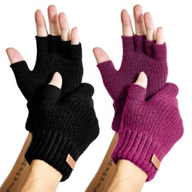 JYUYNY Fingerless Gloves, Fingerless Gloves, Cashmere Gloves, Winter Warm Knitted Gloves, Running, Cycling, Driving for Men and Women, Black and Pink