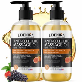 EDENIKA BOTANICALS Firming Anti Cellulite Massage Oil, Grapeseed Oil, Caffeine, Plant Stem Cells & Retinol, Supports Tighter, Smoother-Looking Skin on Body, Legs, Thighs & Buttocks, 2-Pack