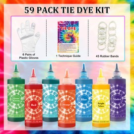 7 Colors Tie Dye Kit, 13.52oz Jumbo-Size Fabric Dye for Family Friends Groups Party Supplies, 59 Pack Tie Dye Kit for Women, Kids, Men by Vanstek