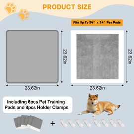 letesult Dog Pee Pad Holder, Puppy Pad Holder Tray for 24'' x 24'' Training Pads, 15pcs Dog Potty Tray Set Include High Edge Silicone Mat & 6 Activated Charcoal Disposable Puppy Pads & 8 Holder Clamps