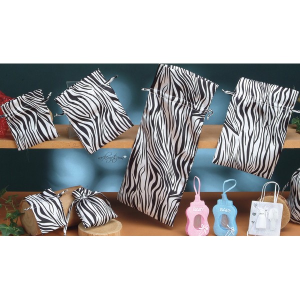 rackcrafts.com Party Favor Satin Gift Draw String Tote Bag Pouch Zebra Stripe Party Wedding Baby Shower (5"x6.5")