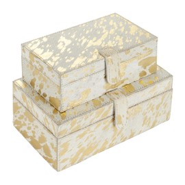 Deco 79 Leather Handmade Box with Gold Foil Paint, Set of 2 8", 10"W, Gold