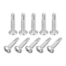 sourcing map #12-1" Self Drilling Screws, 60pcs 410 Stainless Steel Phillips Pan Head Self Tapping Screws for Wood Plastic