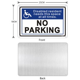 2 Pcs Disabled Parking Signs, '' No parking, disabled resident needs this space at all times.'' Aluminium Metal Sign for Outdoor, Rustproof & Fade Resistant, Size: 12 x 8 inch