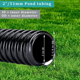 Pond Tubing ID 2” × 50ft Black Corrugated Flexible Reinforced Waterfall Pond Tube Sump Pump Hose, Non-toxic & Kinkproof (50 ft, 2" ID)