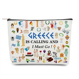 Greece Travel Iconic Souvenir Makeup Bag, Greece Themed Symbols Lovers Cosmetic Bag for Besties Girls Friends Travel Lovers,Toiletry Travel Organizer Bag Zipper Bag for Greece Traveler (Greece)