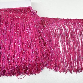 YYCRAFT Hoogram Sequin Chain Fringe Trim by The Yard Garland Dance Costume Party Decoration 5 Yards Hot Pink 10 Inch