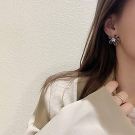LIANUE 925 Sparkling Flowers, 18K Plated, Women's Popular Earrings, Silver, Metal