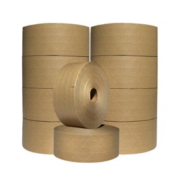 3'' x 150M (492 Ft) Reinforced Water Activated Gummed Kraft Paper Tape, for Heavy Duty Secure Packing Shipping, Tamper Evident Gummed Tape, Brown - 10 Rolls