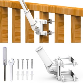 No Driling Flag Pole Holder for Railing,Flag Pole Mount for Porch & Fence Rail, Apartment Balcony,Square Railing-Two Installation Methods-with Silicone Pads,for 1” flagpole (White)