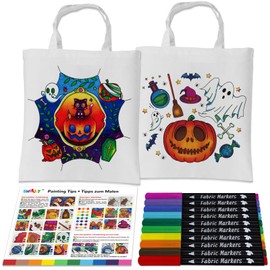SNEILJOY Canvas Tote Bags for Painting Set, Arts and Crafts for Kids Ages 6-12, 2 PCS Canvas Bags (15×16.5 in) with 10 Fabric Markers, Kids Craft Paint Kits, Art Supplies, Party Favors for Kids 8-12