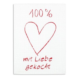 Triolino® Cotton Lining Mix Printed Tea Towel, Pattern 100% Cooked with Love, 50x70 cm