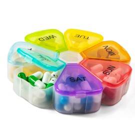 7 Day Pill Case for Medication, Vitamins, Fish Oils, Supplements, Travel Pill Box (Glitter Clear)