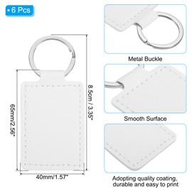 PATIKIL Leather Blank Keychains, 6Pcs Rectangle Leather Keychain Blanks Double Side Laser Engraving Key Chains for Embossing, UV-Printing, DIY Craft, White