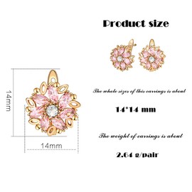 XUPING Flower Earrings For Women Crystal Leverback Stud 14K Gold Plated Cubic Zirconia Hypoallergenic Earring Jewelry（Pink）