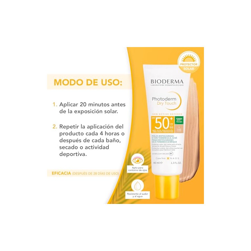 Bioderma, Protector Solar en Gel, Photoderm Dry Touch Tono Claro,