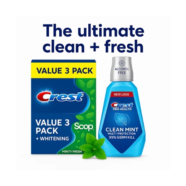 Crest Whitening Bundle – 3 Pack Scope Toothpaste 5.4oz +