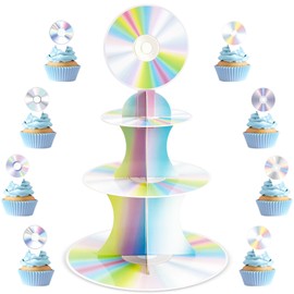 Naozinebi 19Pcs 90's Party Decorations 2000s Party Cupcake Stand CD Cupcakes Toppers Early Retro 90s Partys Dessert Cupcake Decor for Early 2000s Y2k Throwback Music Birthday Party Favor Supplies