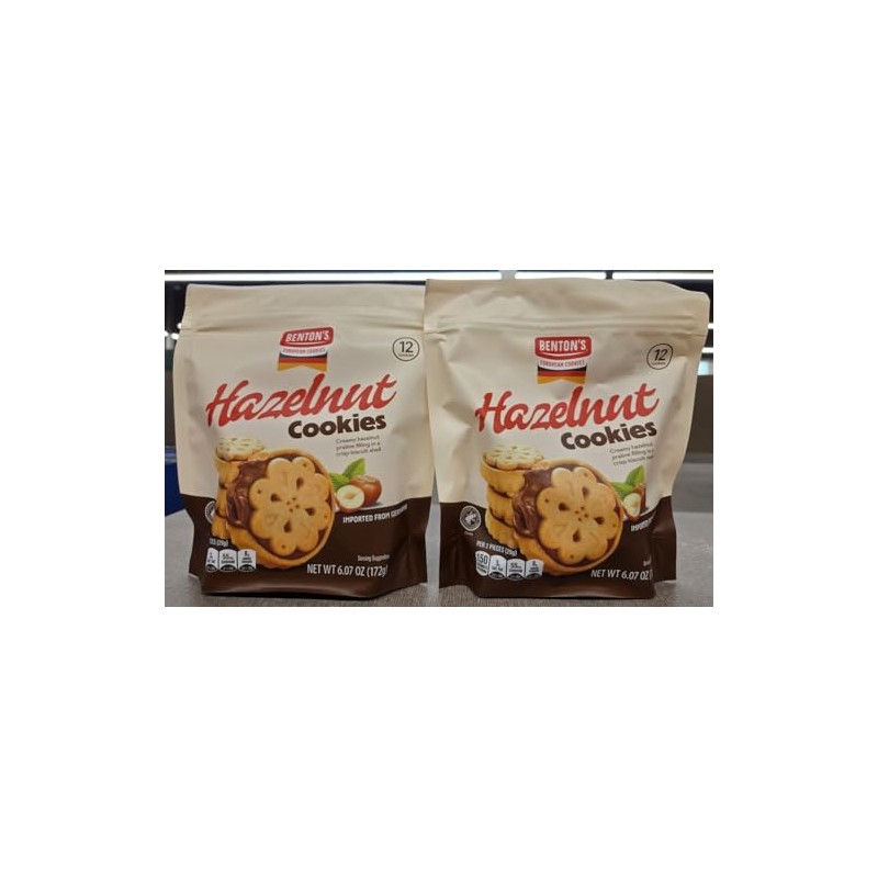 Bentons European Hazelnut Cookies 6.07oz 172g (Two Bags)