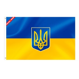 Double Sided Ukraine Trident Flag 2x3FT Ukrainian National Flag Vivid Color Fade Resistant Polyester with Brass Grommets Indoor Outdoor Decor (Ukraine Trident, 2x3FT 3PLY)