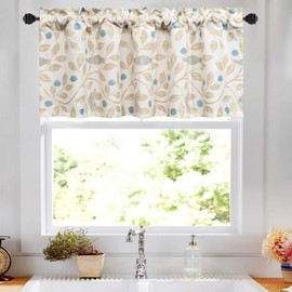 VOGOL Farmhouse Valances for Windows - Birds & Leaves Vintage Rod Pocket Window Curtains for Cafe Kitchen Small Windows, 52x18 Inch