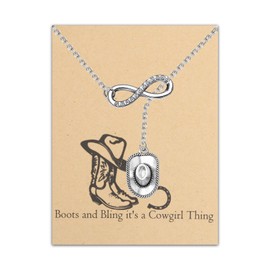 BEKECH Cowgirl Jewelry Boots and Bling It's a Cowgirl Thing Bangle Bracelet with Western Wild West Cowgirl Texas Boot Charm Equestrian Gift Horse Lover Gift (Necklace 3)