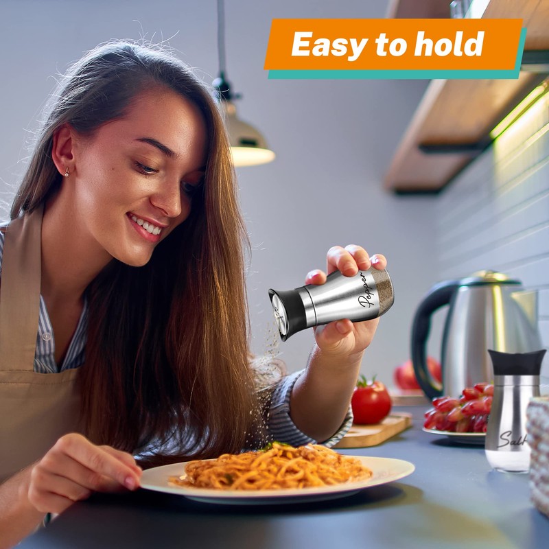 Salt and Pepper Shakers Set with Holder,4 oz Stainless Steel