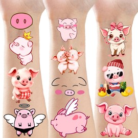 Atsmbiye 168 Pcs Pink Pig Temporary Tattoos Stickers Farm Animals Themed Birthday Party Favors Decorations Goodie Bag School Prizes Tattoo