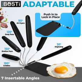 Blue Bosti Adaptchula Spatula Turner for Cooking & Serving, Better than Silicone - PPSU Material 1st Spatula with 7 Adjustable Angles, 2 Blades, Heat Resistant Spatulas, 4X Durable Than Rubber - Black