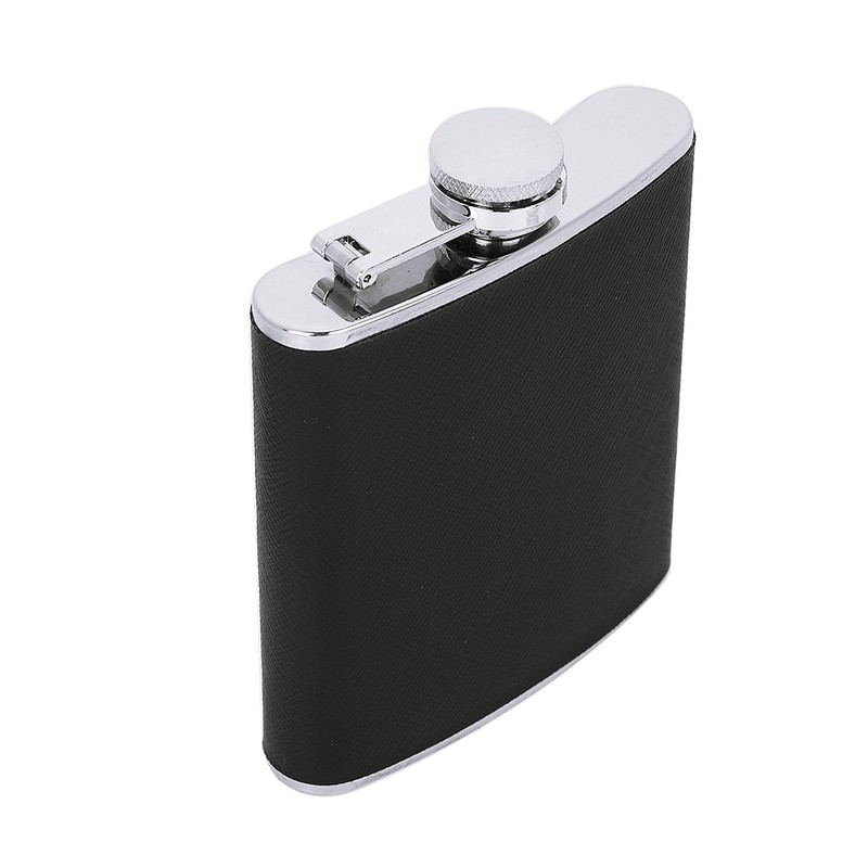 Stainless Steel Hip Flask Black Leather Funnel with Two Wine