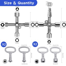 KATIMI 6PCS Gas Meter Box Key Set, Universal Square Gas Meter Key, 4-Way Multi-Functional Electric Box Utility Key, Portable Triangle Panel Bin Key for Water Electricity Meters and Gas Box