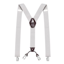 DonDon Men's Braces Extra Strong 3.5 cm Wide with 4 Braces Clips in Y-Shape and Brown Leather Patch, lightgrey