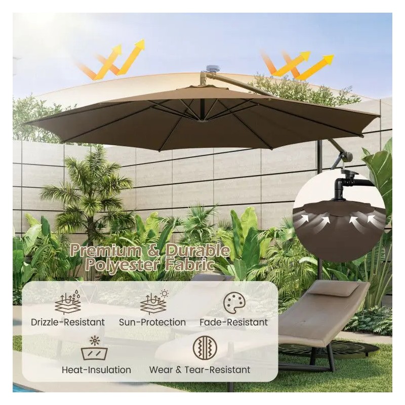 Patio Offset Umbrella 10 Feet With 112 Led Lights Solar